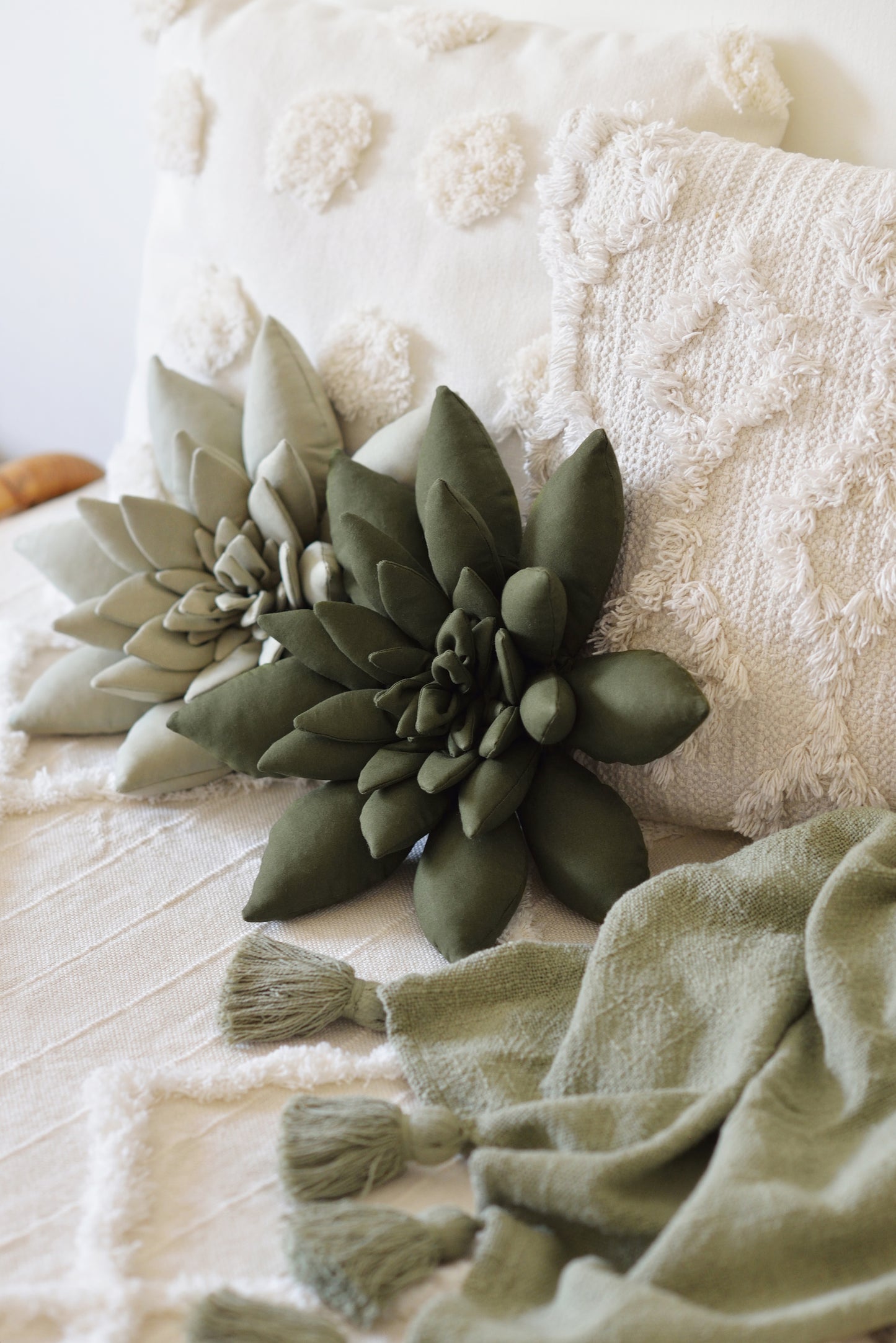 Succulent Pillow in Light Sage, Khaki or Dark Olive