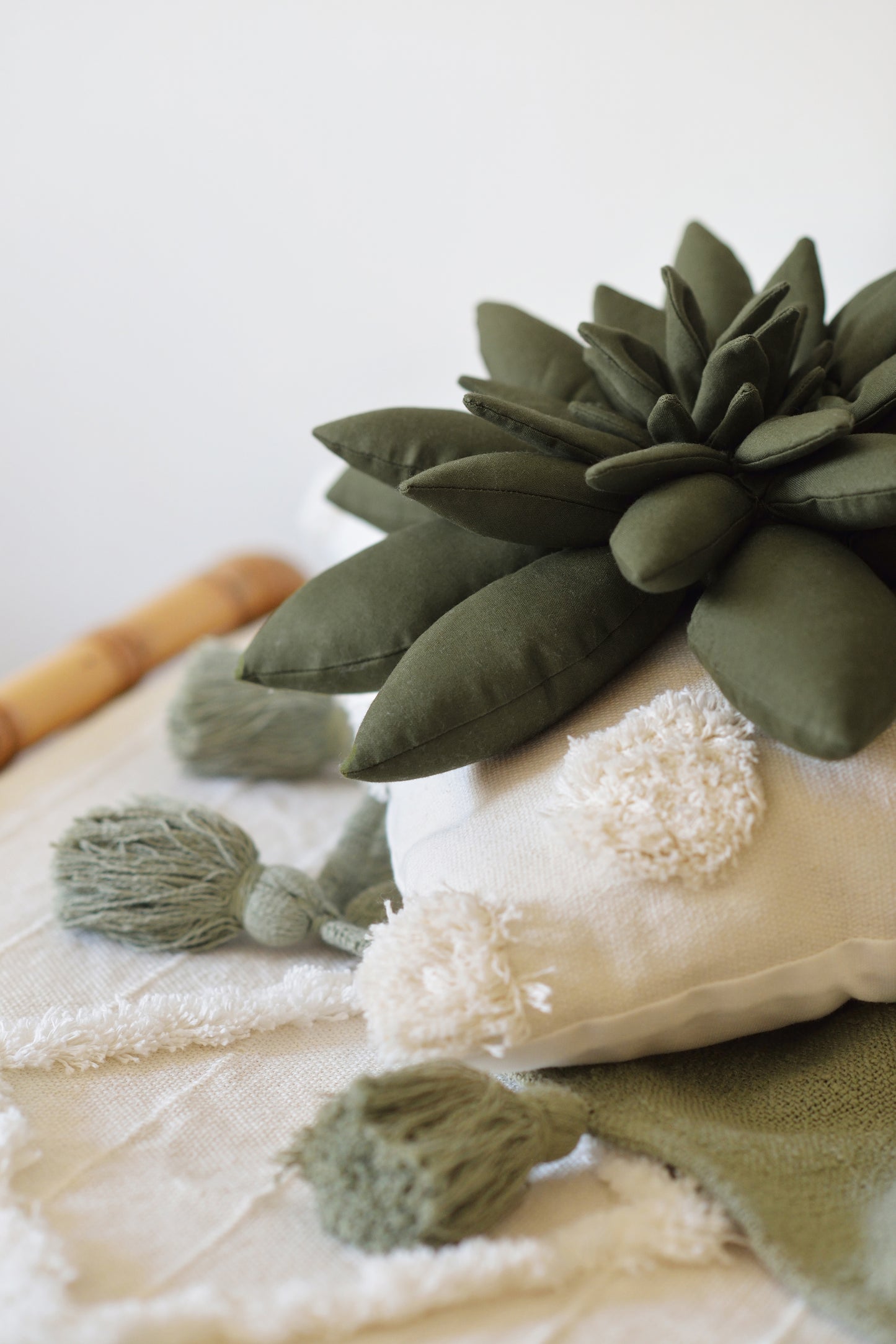 Succulent Pillow in Light Sage, Khaki or Dark Olive