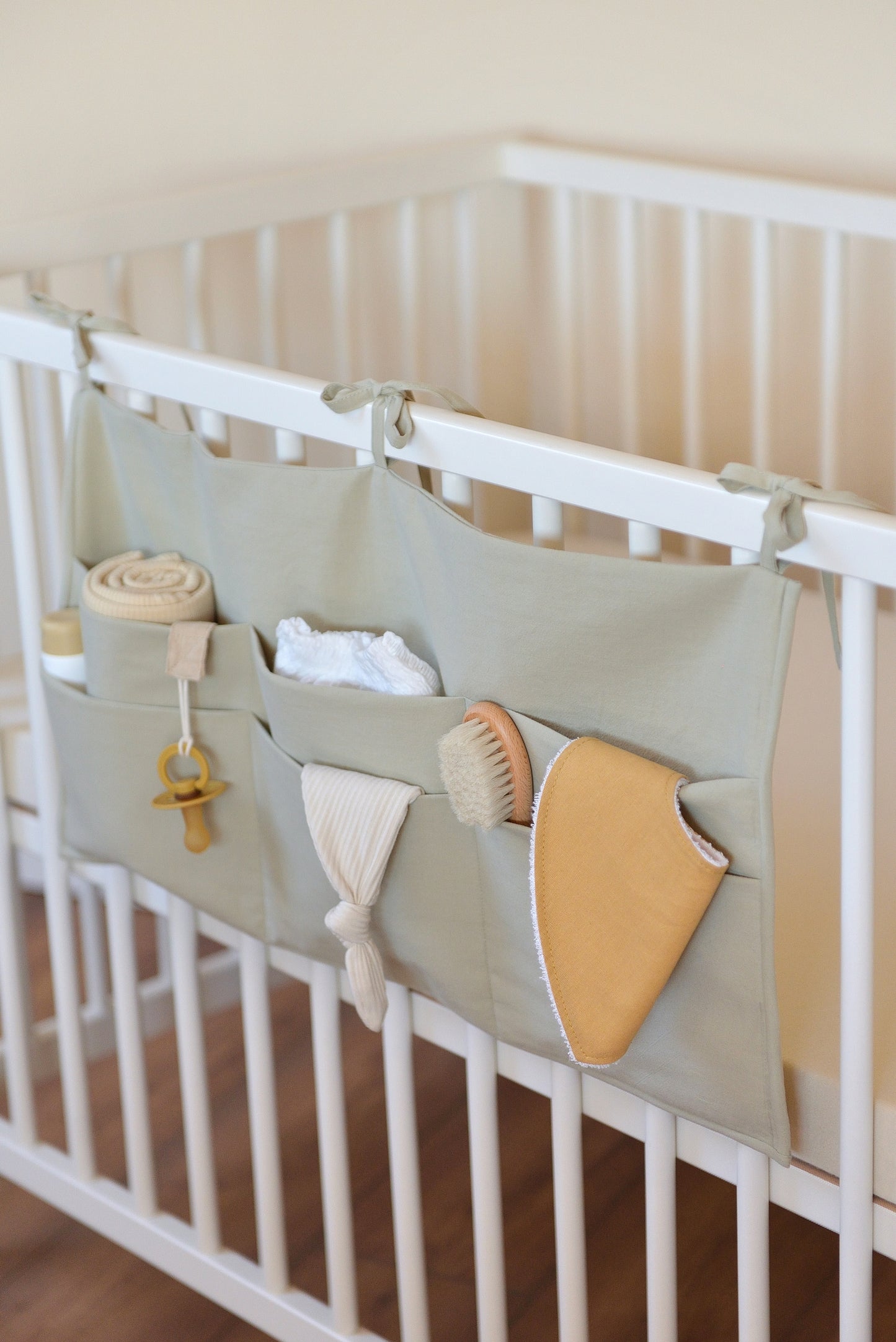 Sage Green Quilted Cotton Hanging Crib Organizer