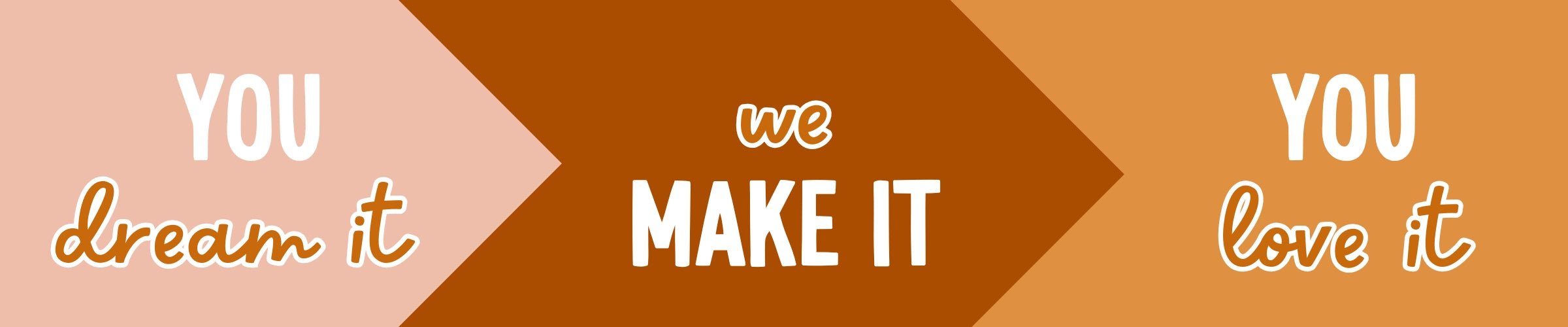 Text reading “you dream it, we make it, you love it”