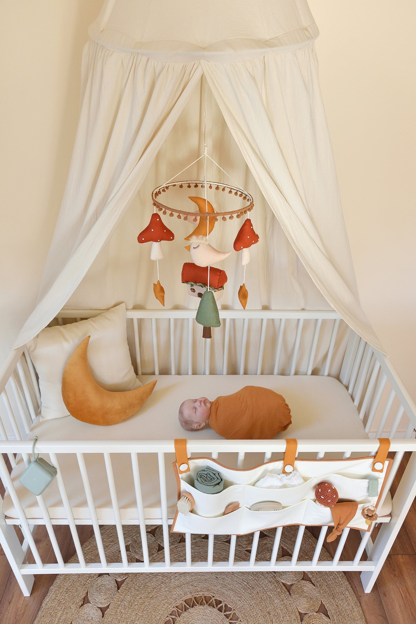 Offwhite and Copper Quilted Cotton Hanging Crib Organizer