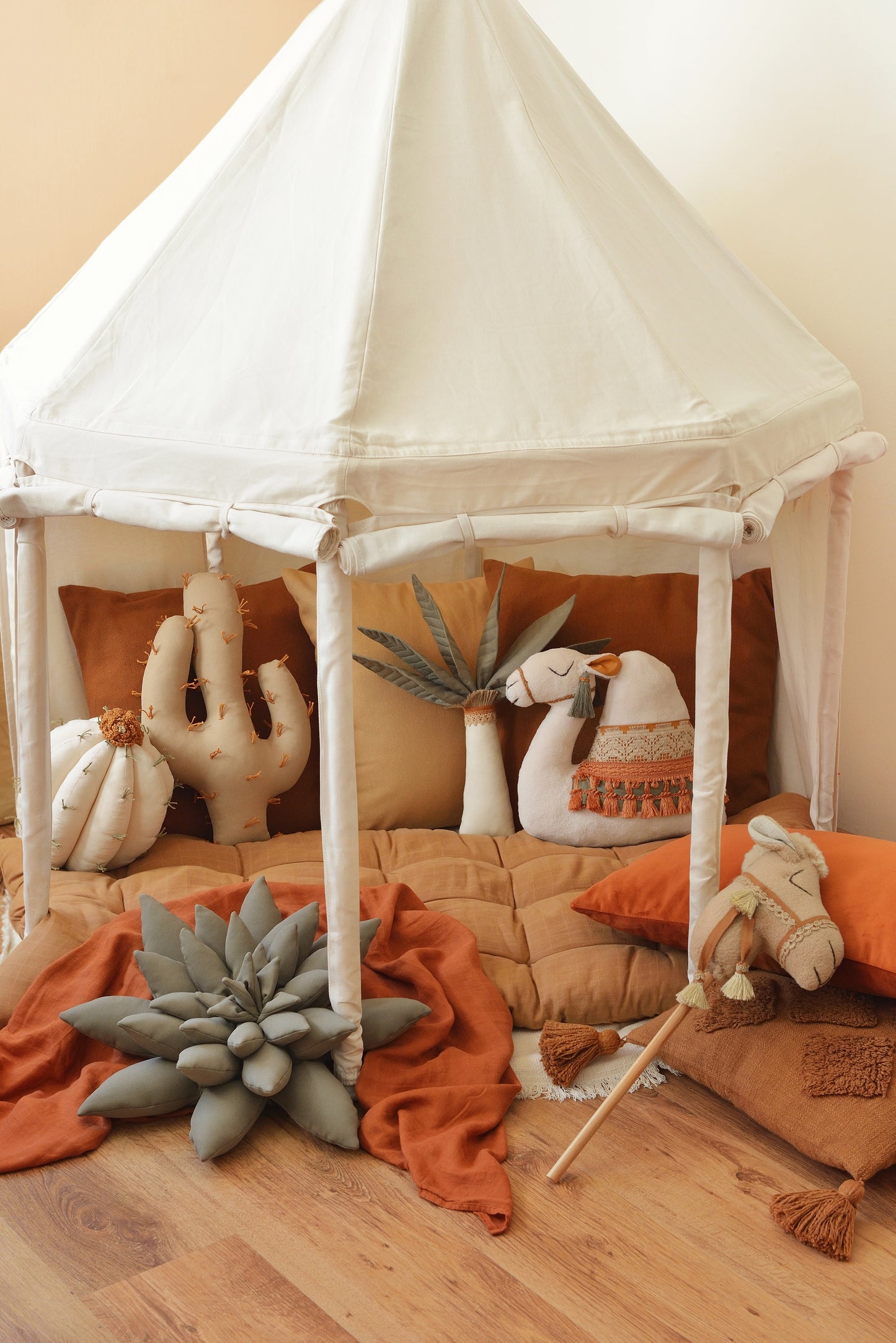 Ivory Barrel Cactus Pillow in Bloom