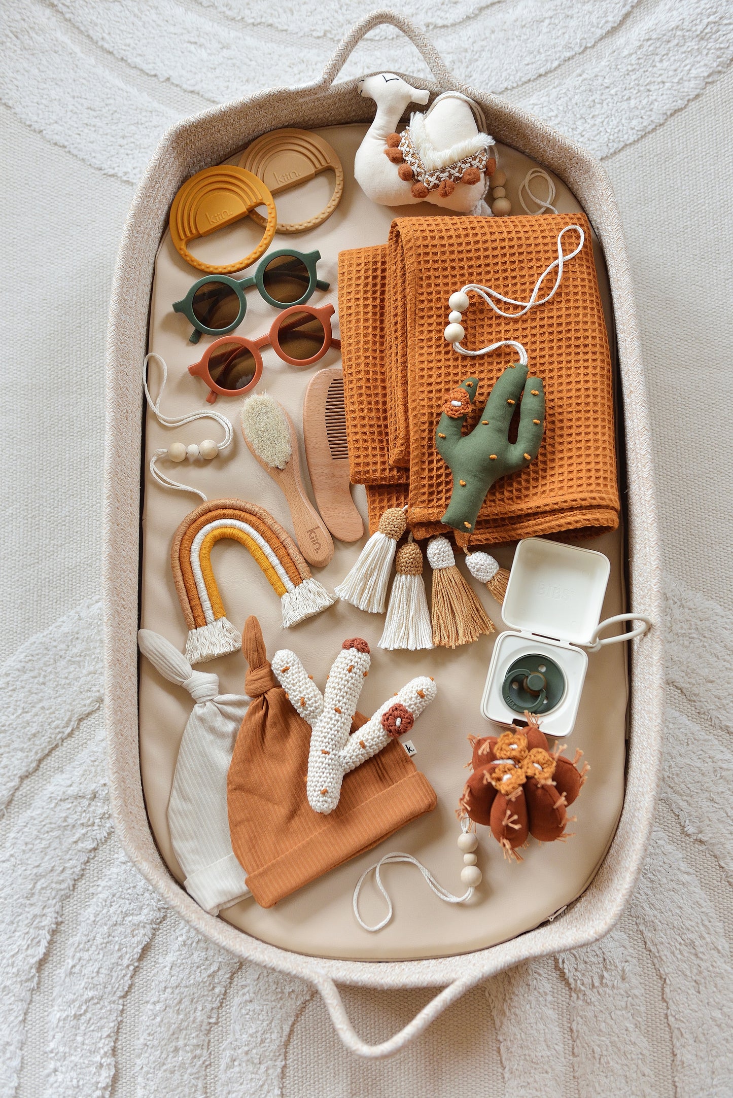 Boho Cactus and Rainbow Baby Play Gym Toys – Dark Olive & Rust