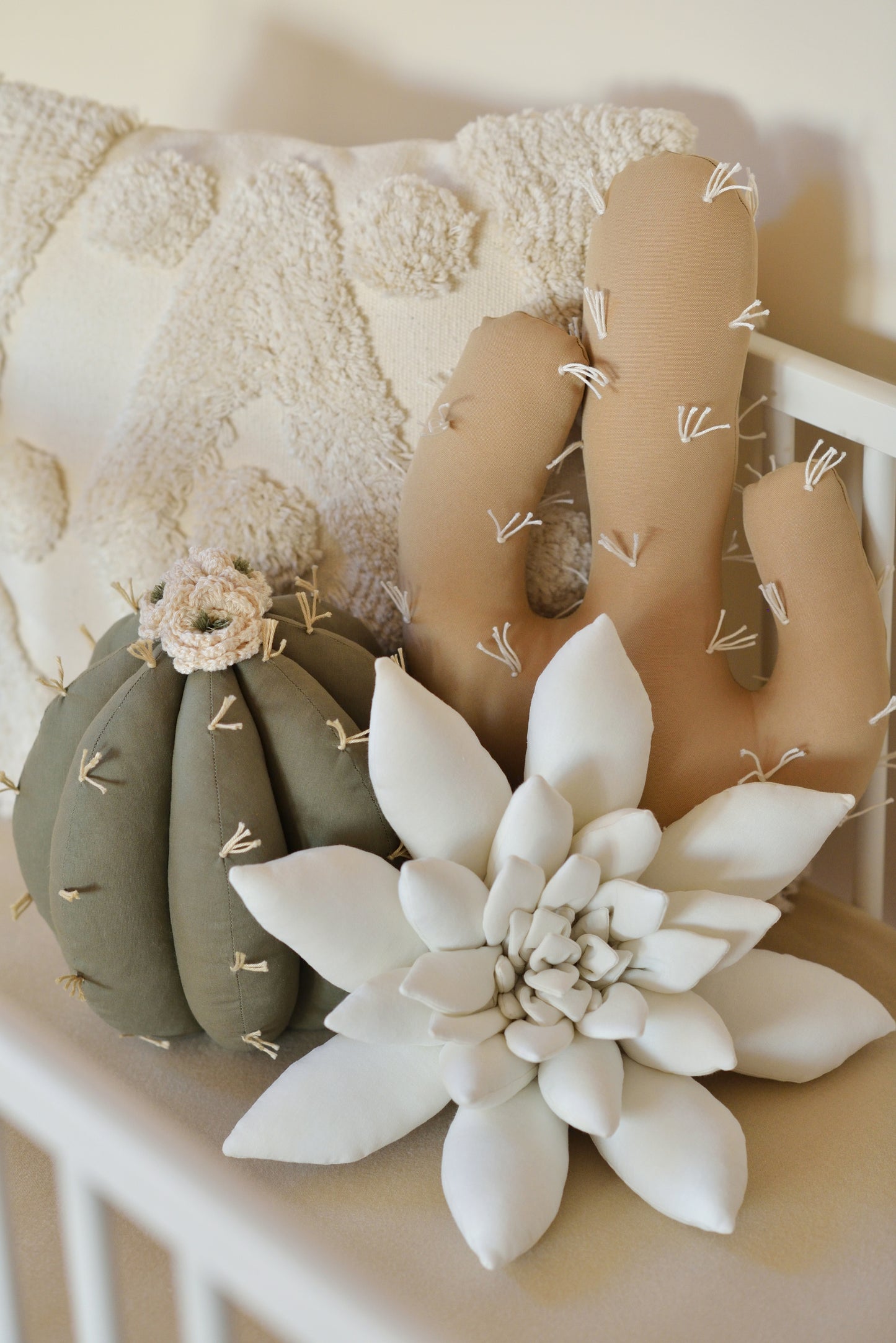 Khaki, Tan and Offwhite Cactus Pillow Set