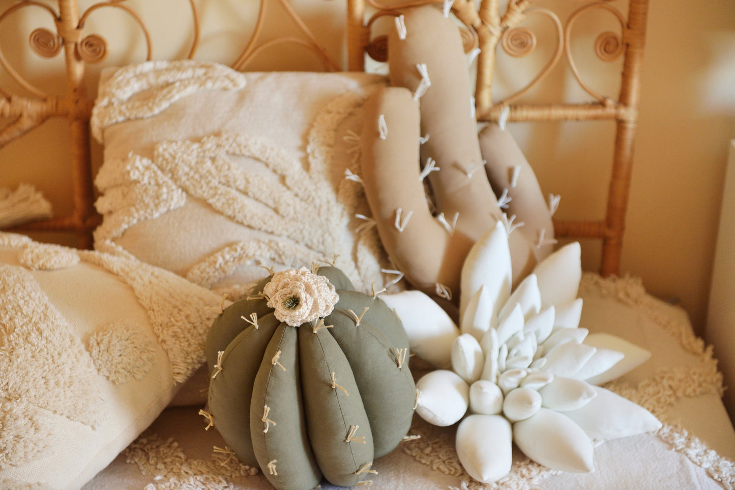 Khaki, Tan and Offwhite Cactus Pillow Set