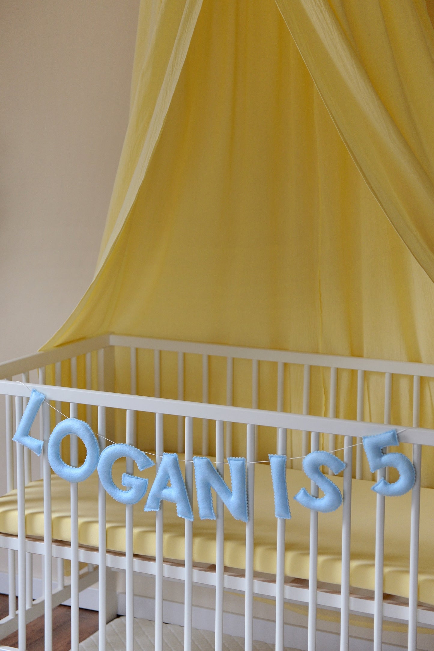 Pastel Blue Personalized Felt Name Banner With Scalloped Letters - Handmade Nursery, Playroom & Party Decor