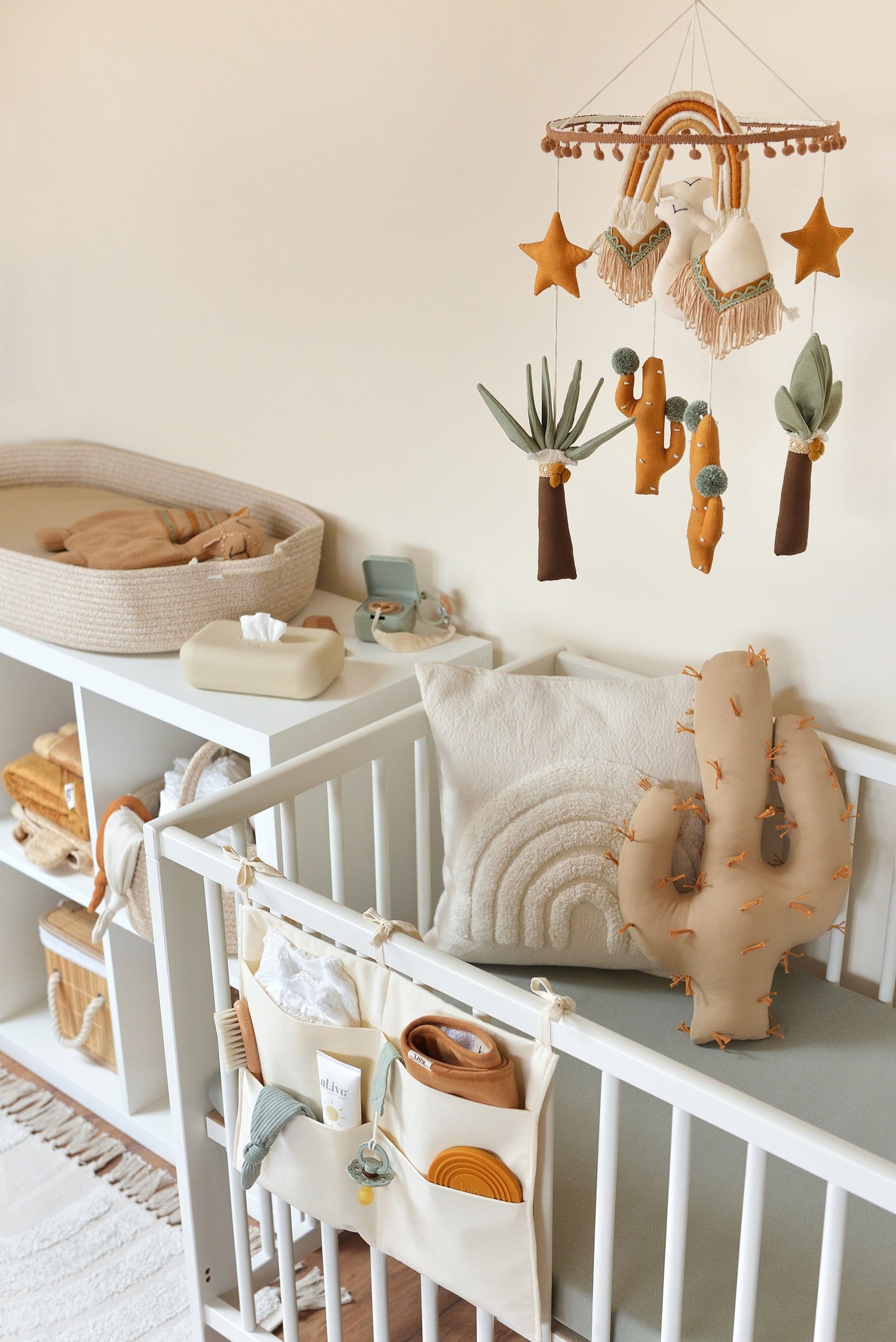 Ivory Quilted Cotton Hanging Crib Organizer