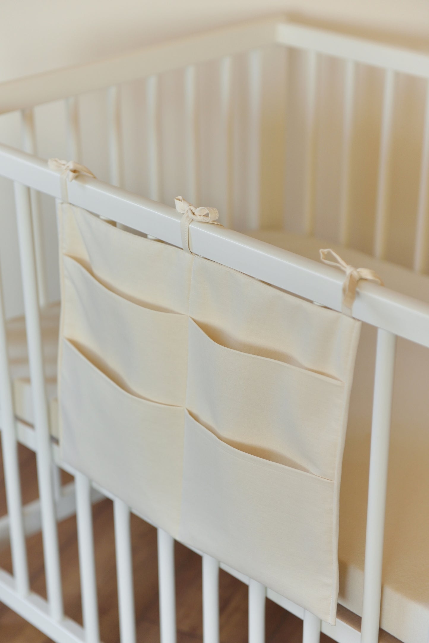 Ivory Quilted Cotton Hanging Crib Organizer