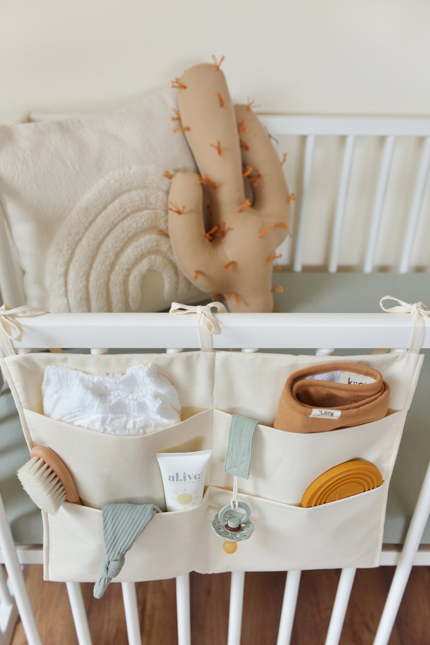 Ivory Quilted Cotton Hanging Crib Organizer