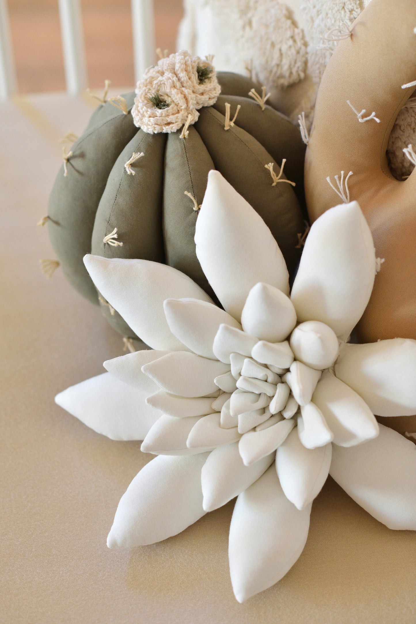 Khaki, Tan and Offwhite Cactus Pillow Set