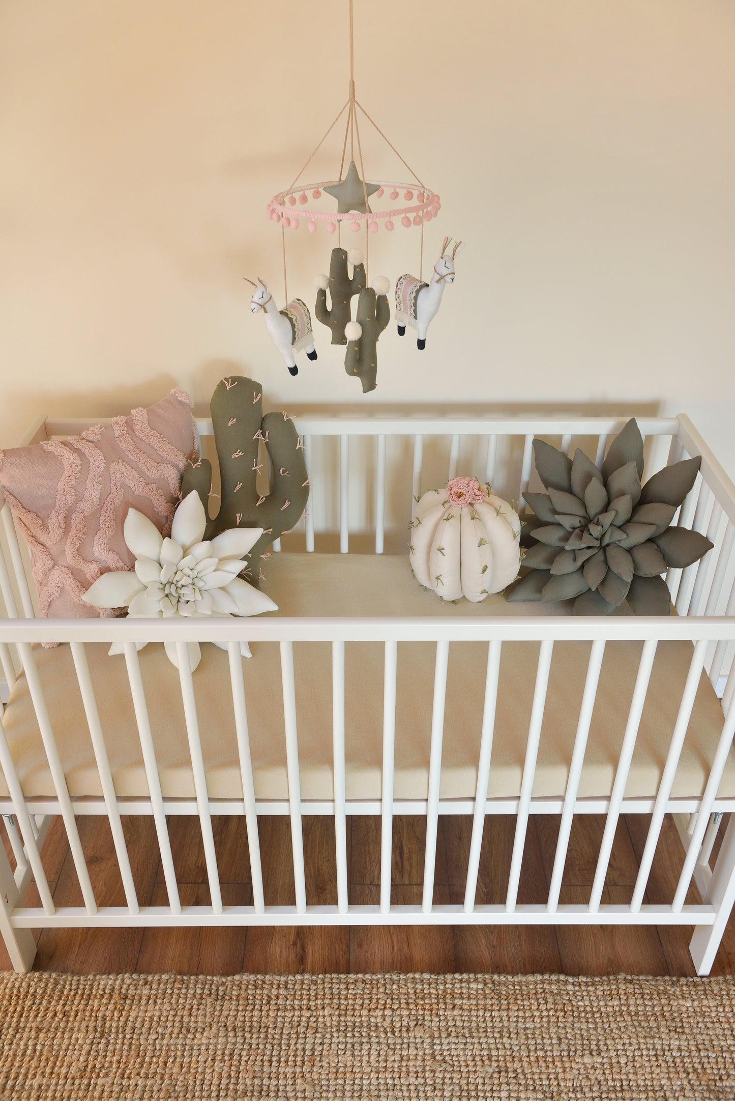 Khaki, Ivory and Pink Cactus Pillow Set