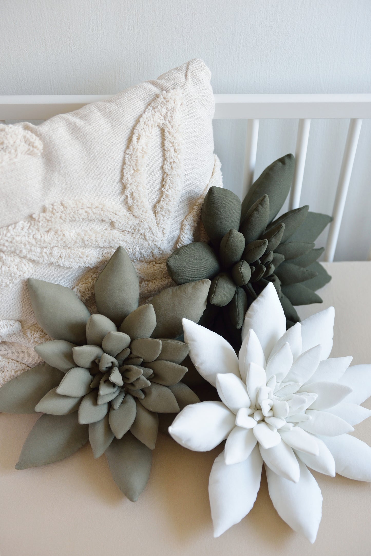 Succulent Pillow in Light Sage, Khaki or Dark Olive