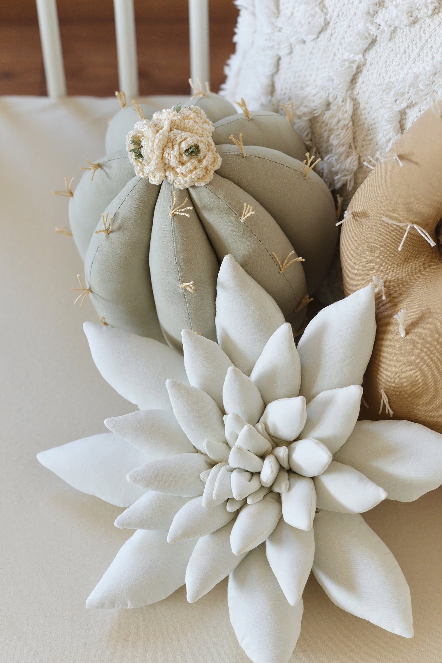 Light Sage, Tan and Offwhite Cactus Pillow Set