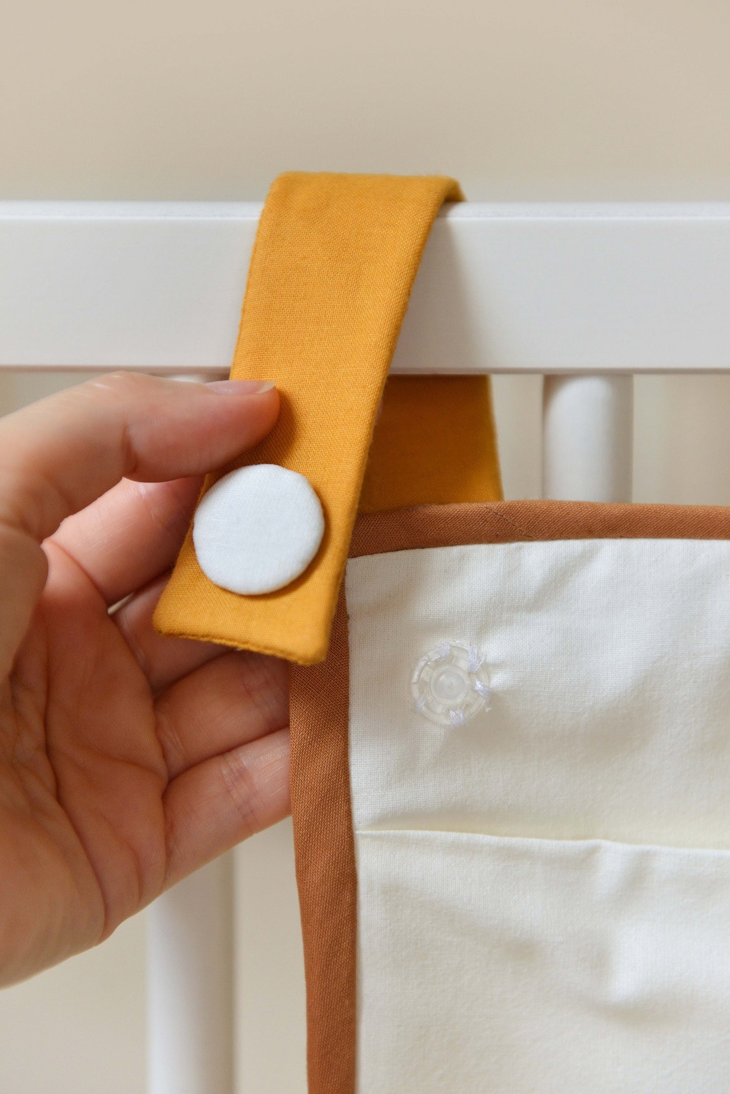 Offwhite and Copper Quilted Cotton Hanging Crib Organizer