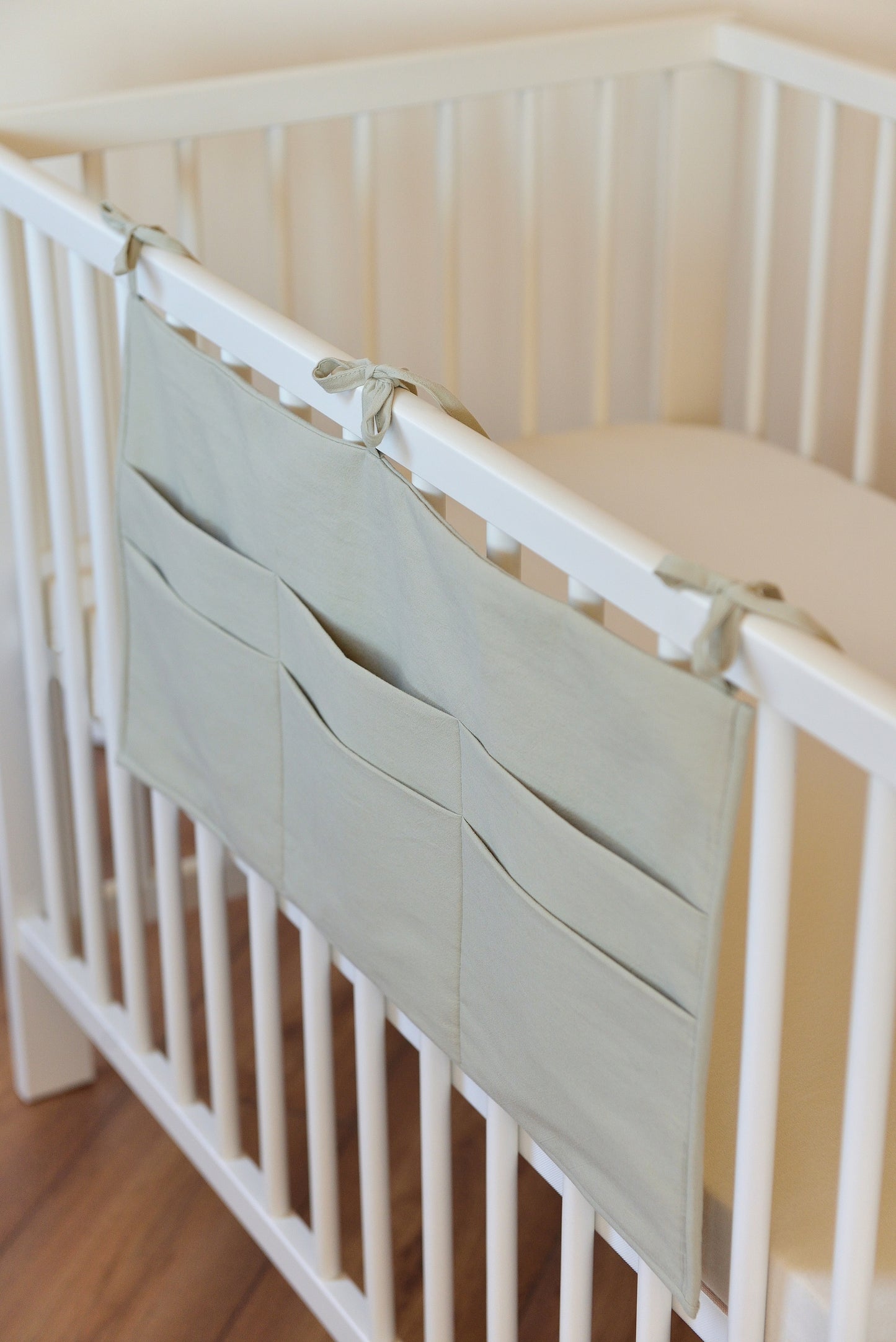 Sage Green Quilted Cotton Hanging Crib Organizer