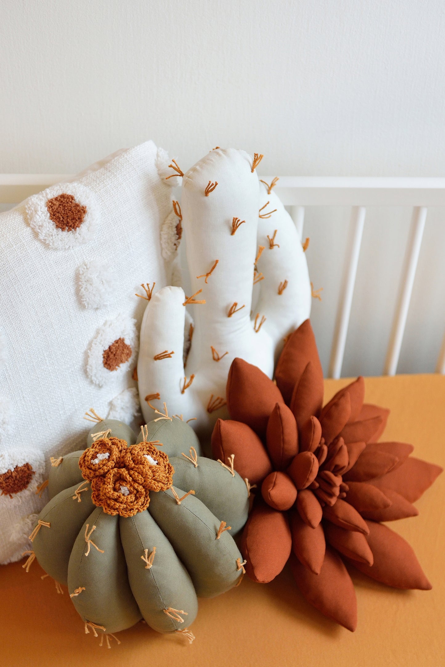 Rust, Khaki and Offwhite Cactus Pillow Set