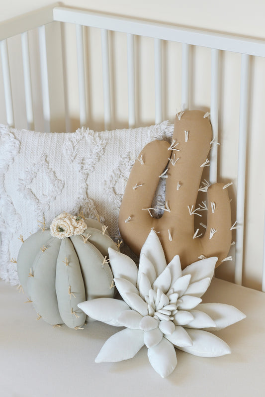 Light Sage, Tan and Offwhite Cactus Pillow Set