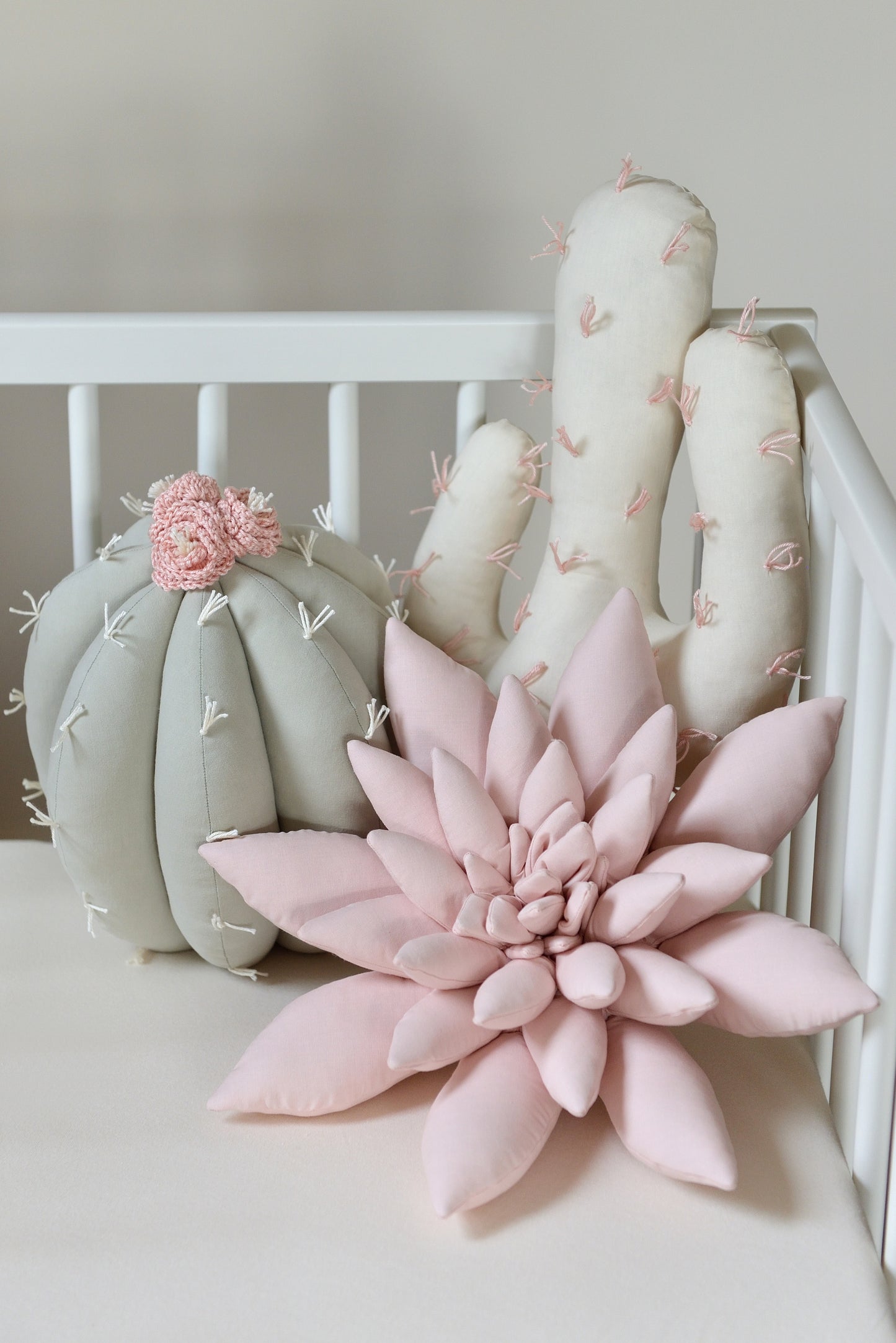 Sage, Pink and Offwhite Cactus Pillow Set