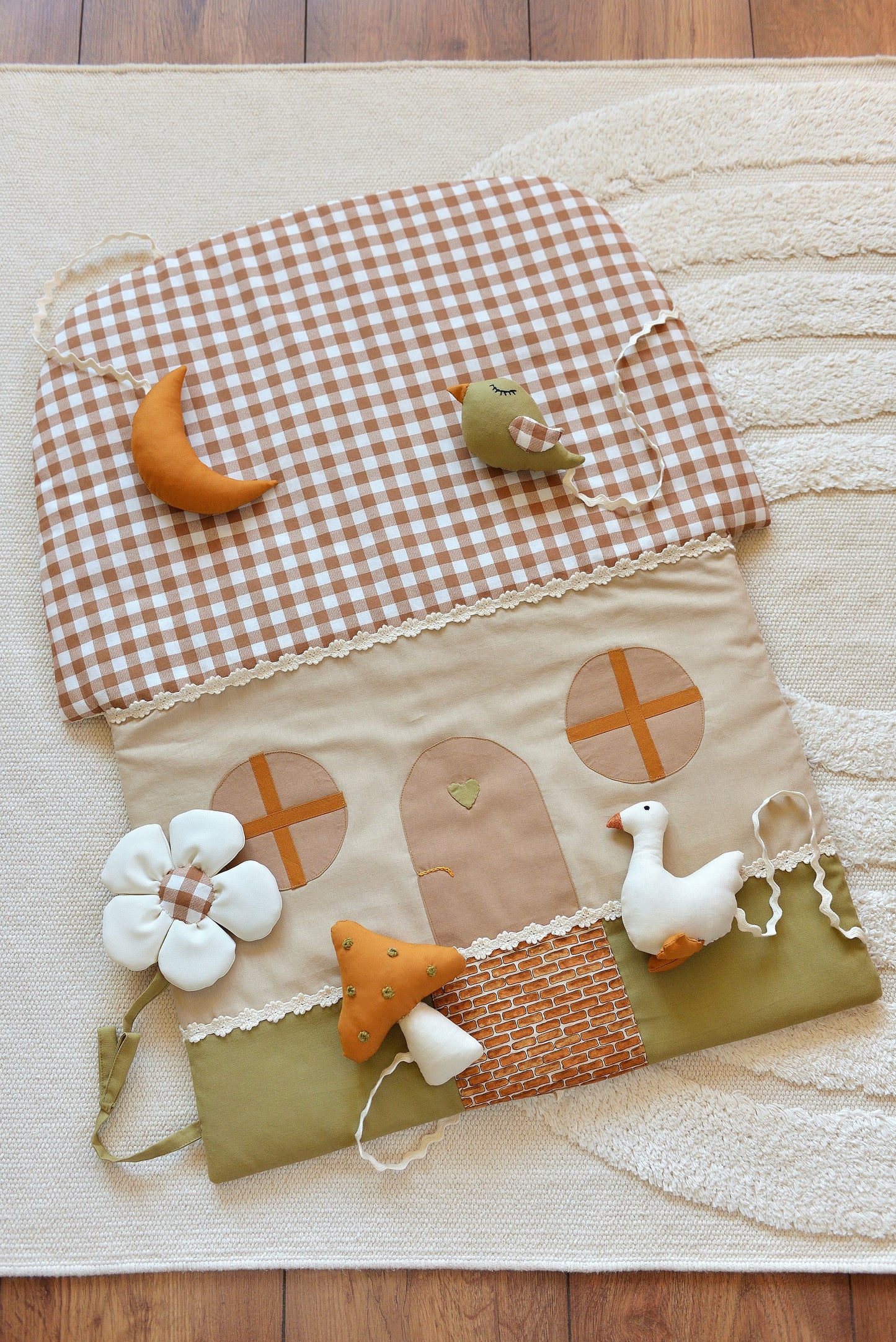 My Little Cottage Handmade Baby Activity Play Mat with Rattle Toys