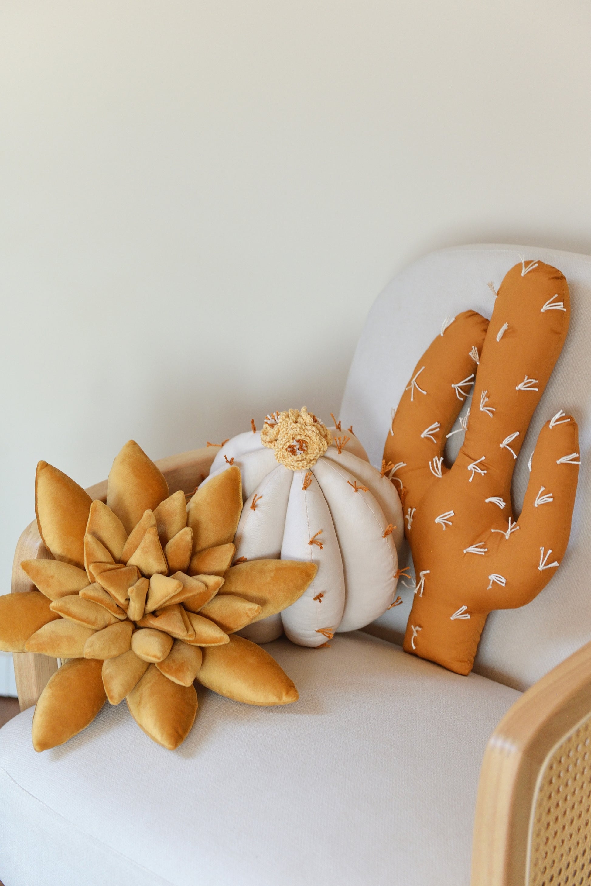 succulent pillow set Gold, Ochre and Light Beige Cactus Pillow Set