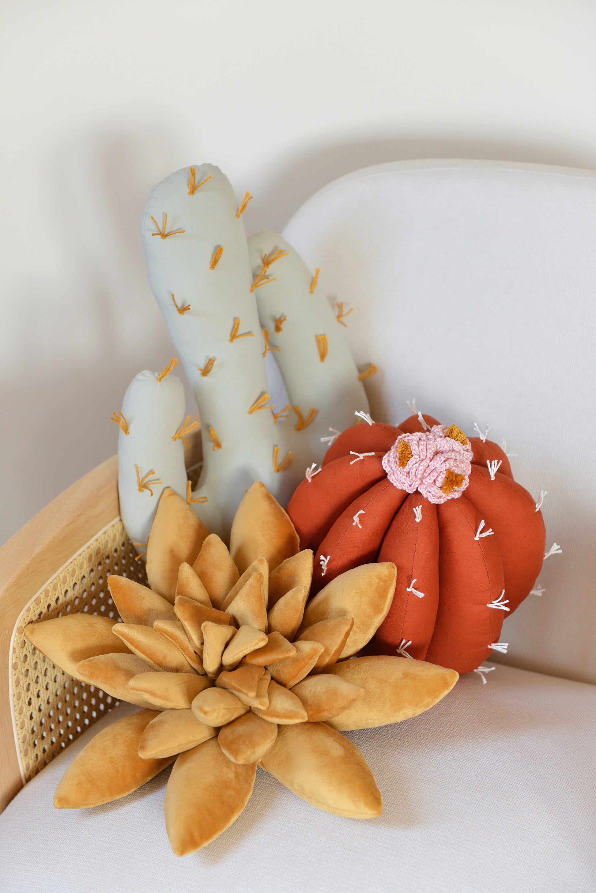 succulent cactus pillow Gold, Sage and Orange Rust Cactus Pillow Set