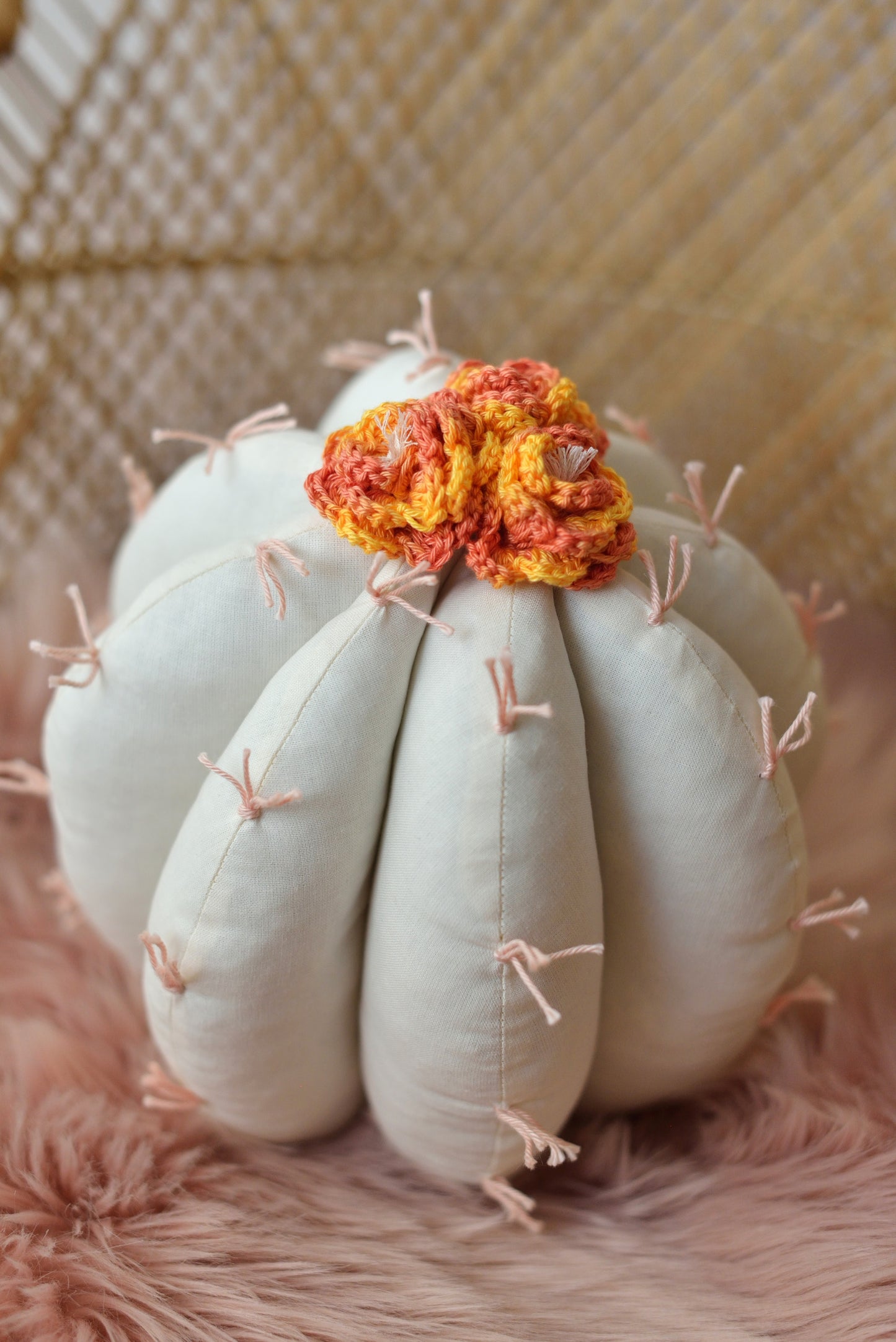 Barrel Cactus Pillow in Bloom
