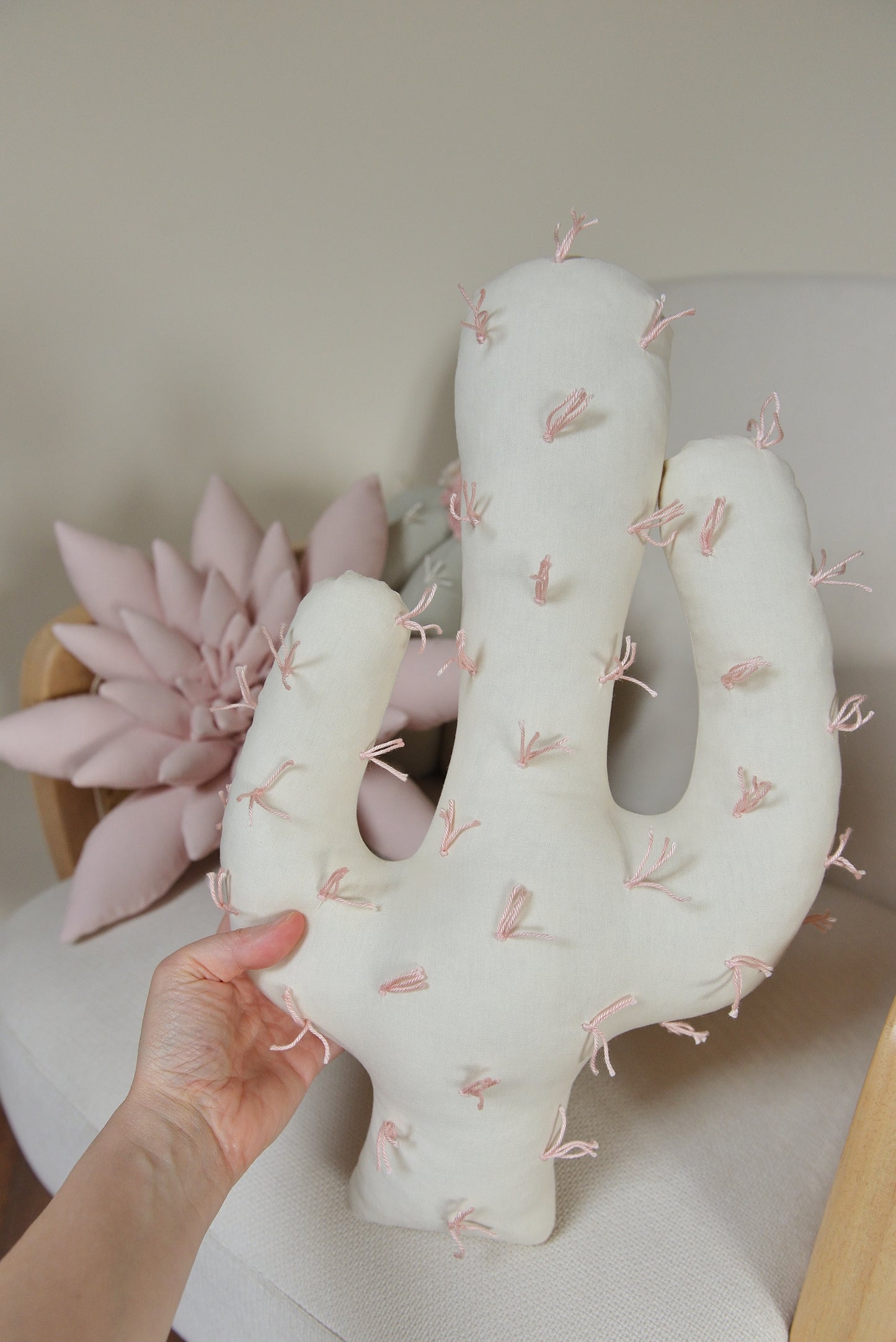 Sage, Pink and Offwhite Cactus Pillow Set