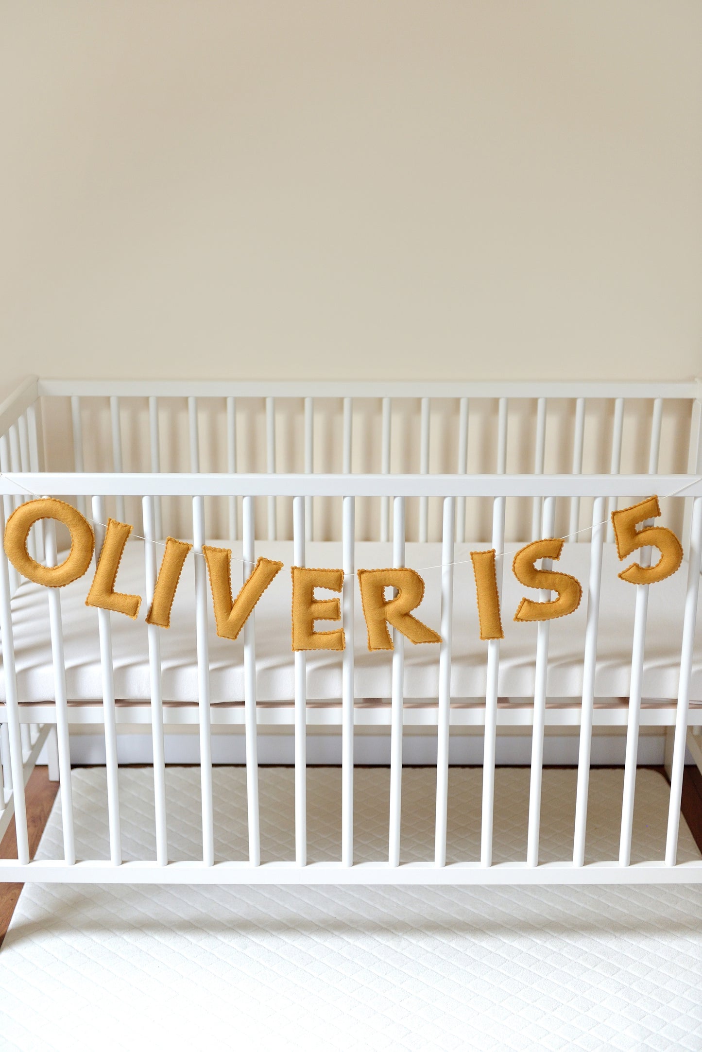 Ochre Personalized Felt Name Banner With Scalloped Letters - Handmade Nursery, Playroom & Party Decor