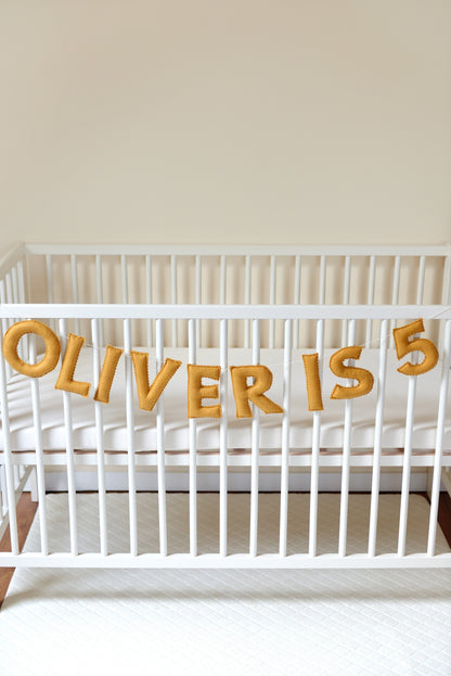 Ochre Personalized Felt Name Banner With Scalloped Letters - Handmade Nursery, Playroom & Party Decor
