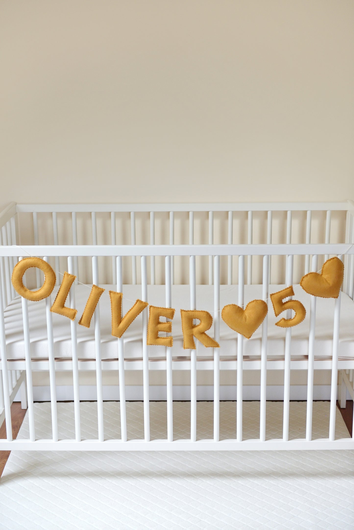 Ochre Personalized Felt Name Banner With Scalloped Letters - Handmade Nursery, Playroom & Party Decor
