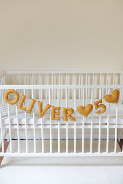 Ochre Personalized Felt Name Banner With Scalloped Letters - Handmade Nursery, Playroom & Party Decor