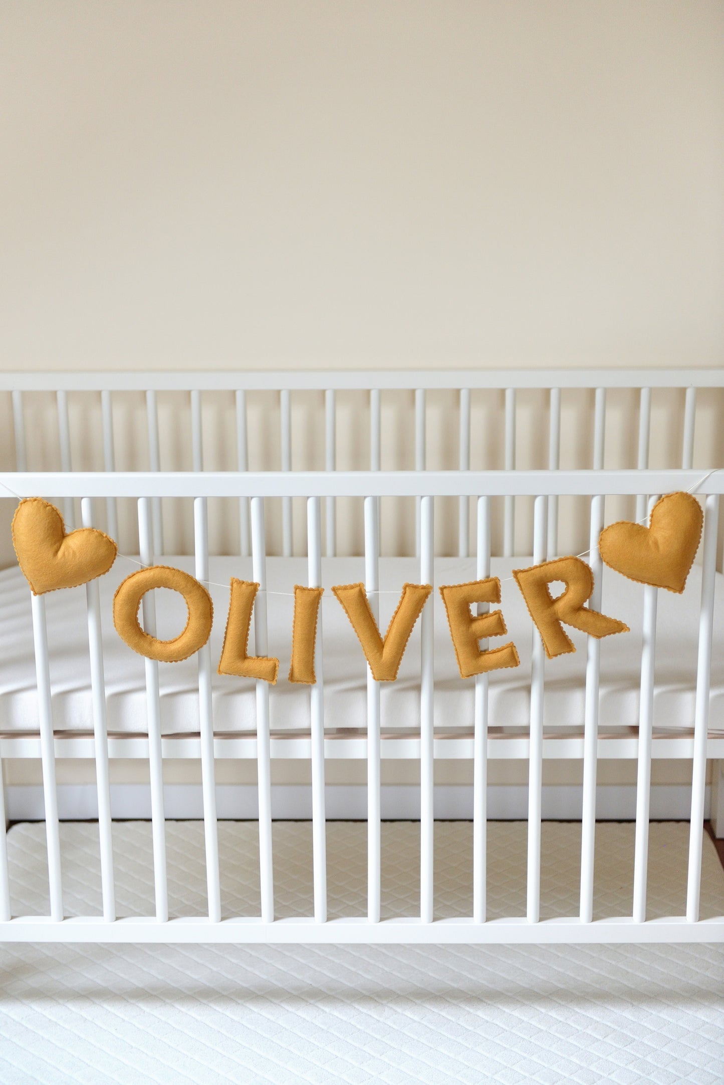 Ochre Personalized Felt Name Banner With Scalloped Letters - Handmade Nursery, Playroom & Party Decor