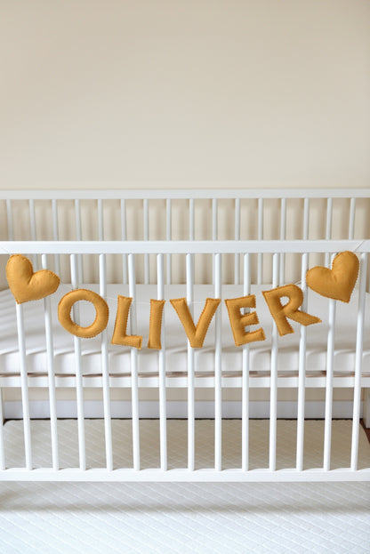 Ochre Personalized Felt Name Banner With Scalloped Letters - Handmade Nursery, Playroom & Party Decor