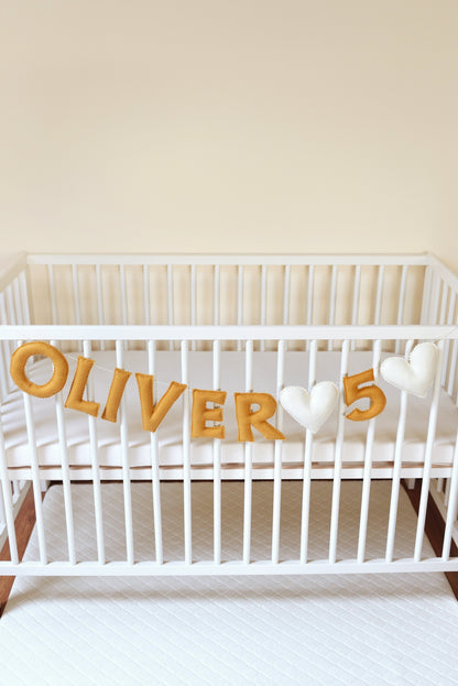 Ochre Personalized Felt Name Banner With Scalloped Letters - Handmade Nursery, Playroom & Party Decor