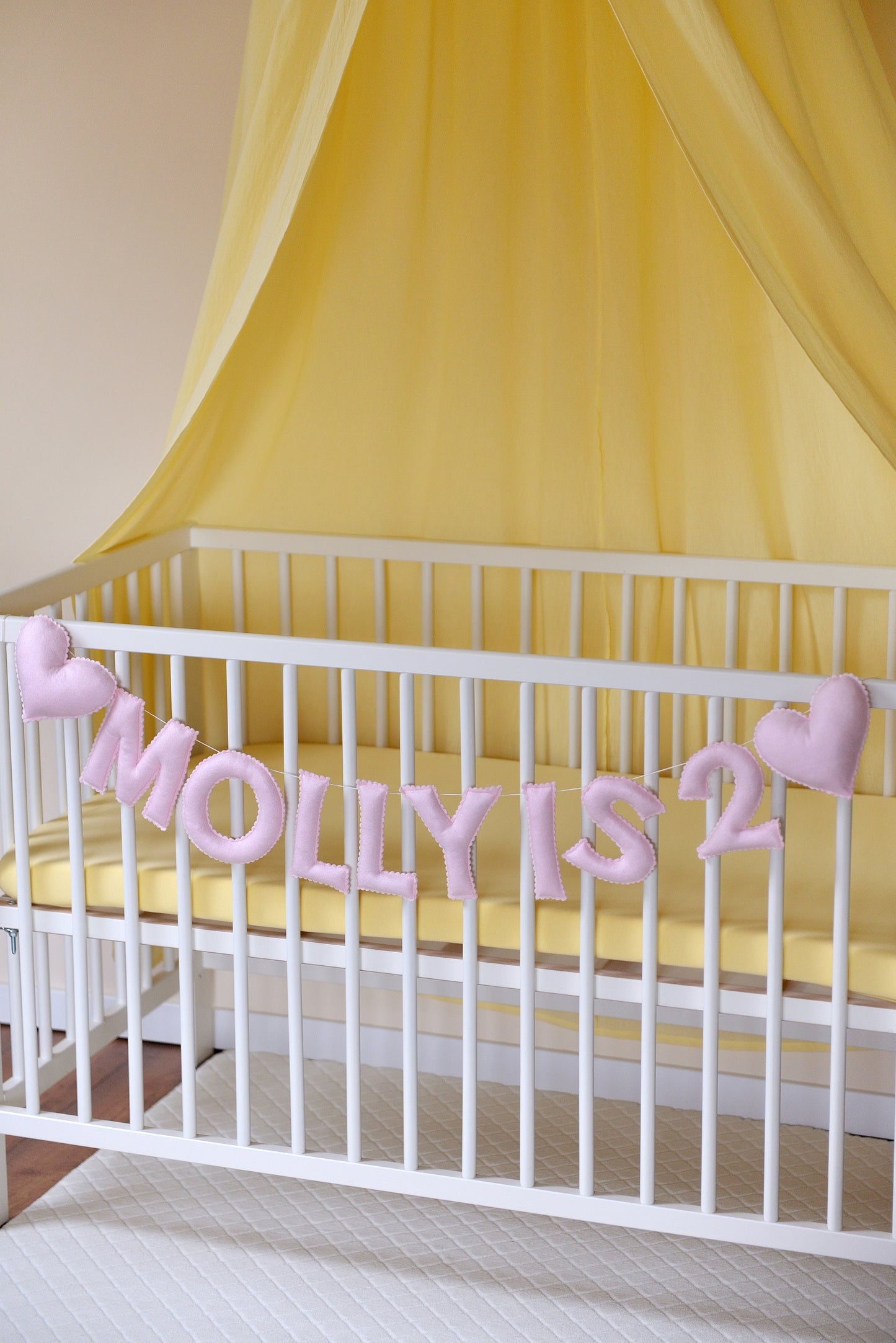 Pastel Pink Personalized Felt Name Banner With Scalloped Letters - Handmade Nursery, Playroom & Party Decor