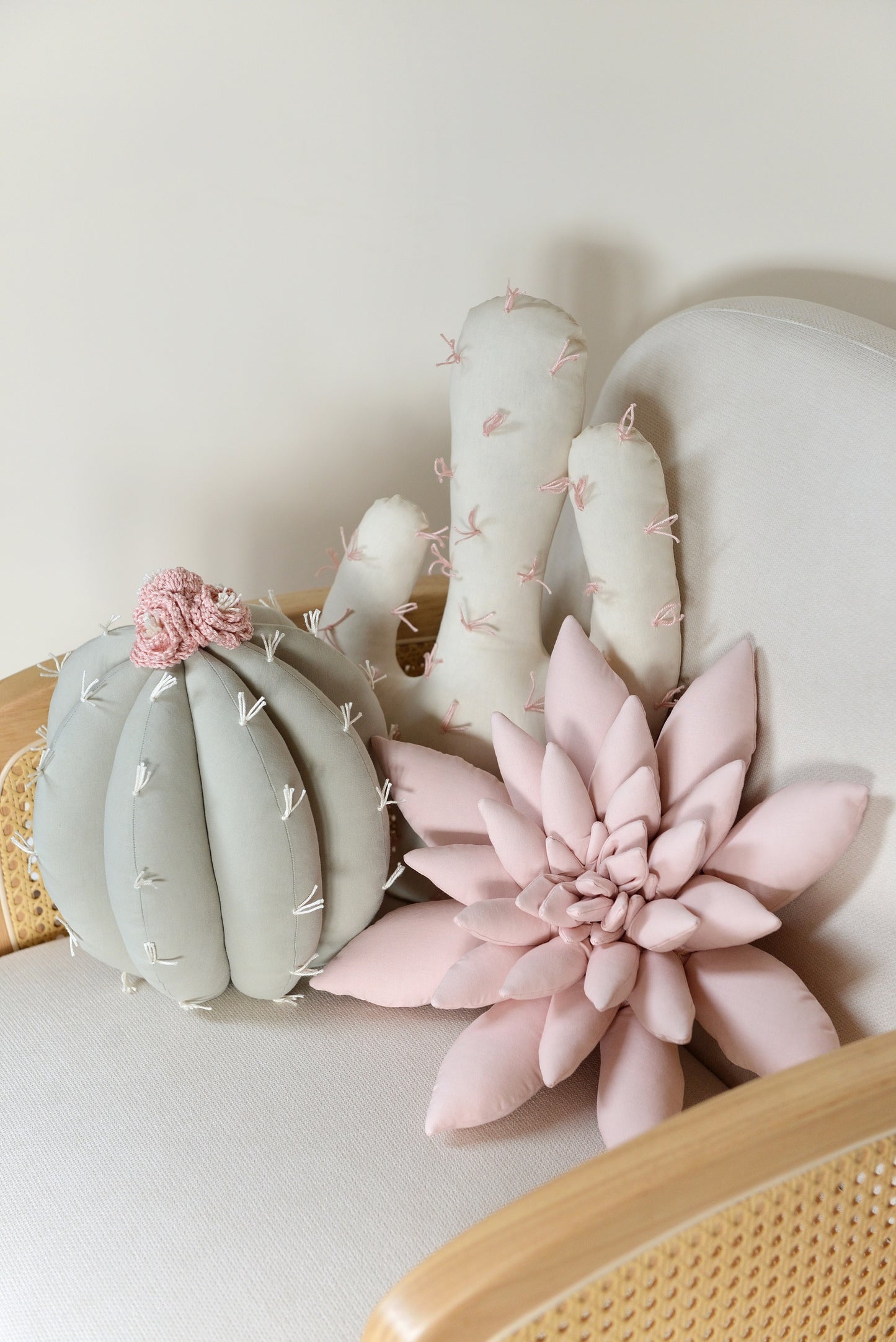 Sage, Pink and Offwhite Cactus Pillow Set