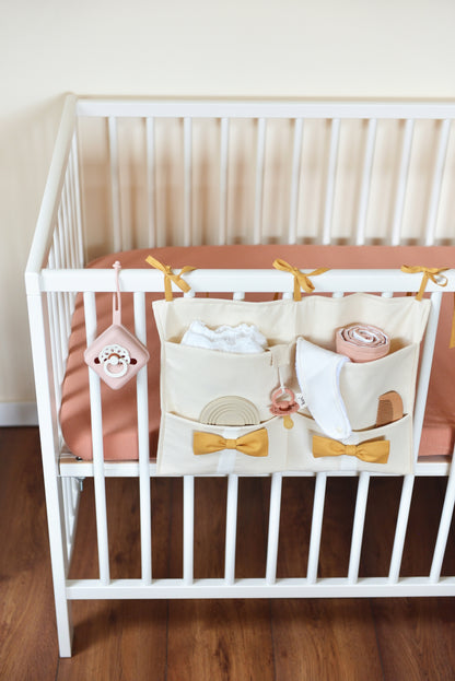 Ivory Hanging Crib Organizer With Decorative Bows