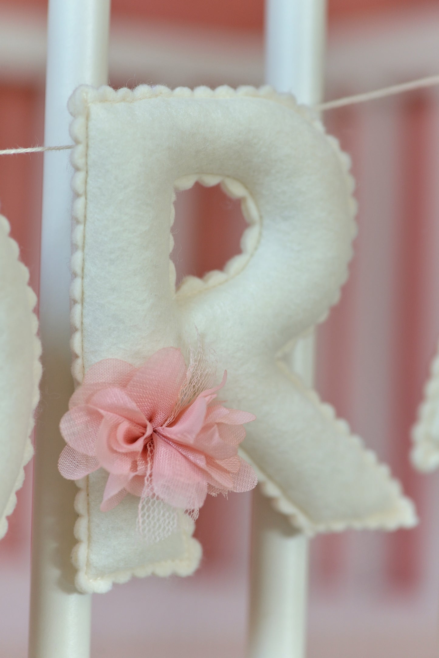 Romantic Ivory Personalized Felt Name Banner with Scalloped Letters - Handmade Nursery, Playroom & Party Decor