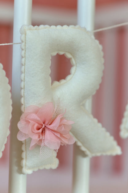 Romantic Ivory Personalized Felt Name Banner with Scalloped Letters - Handmade Nursery, Playroom & Party Decor