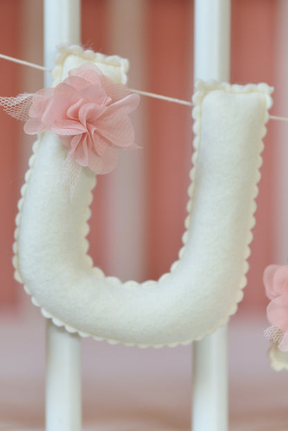 Romantic Ivory Personalized Felt Name Banner with Scalloped Letters - Handmade Nursery, Playroom & Party Decor