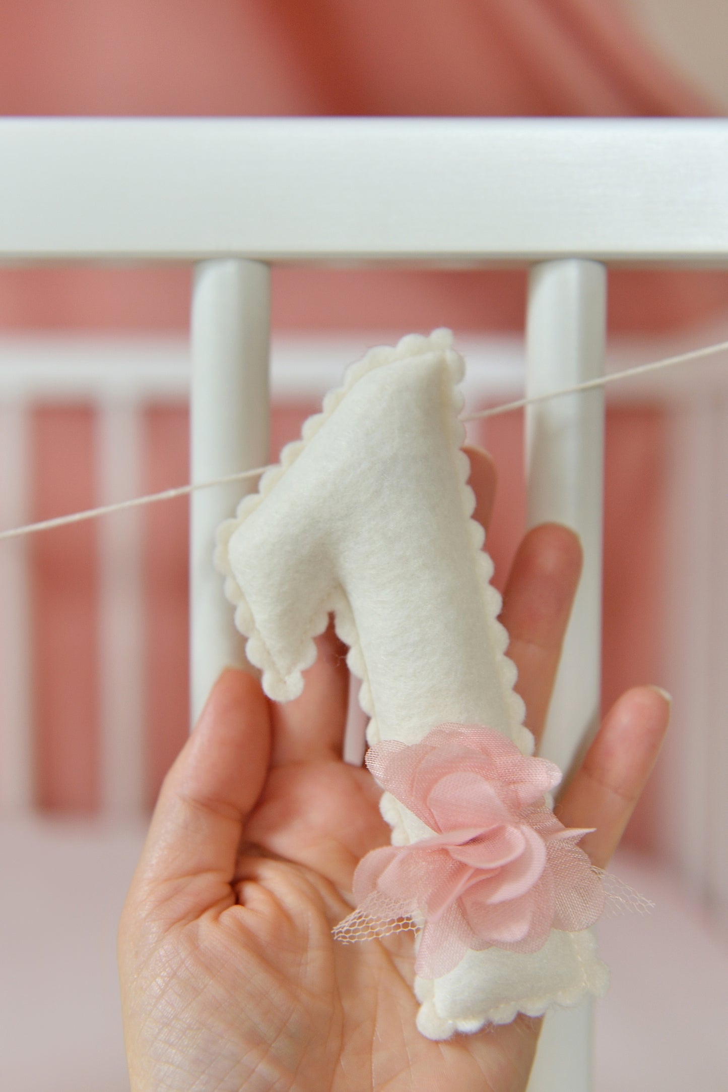 Romantic Ivory Personalized Felt Name Banner with Scalloped Letters - Handmade Nursery, Playroom & Party Decor
