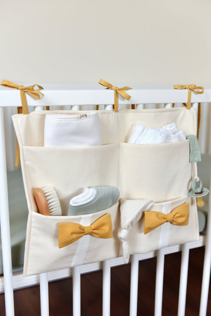 Ivory Hanging Crib Organizer With Decorative Bows