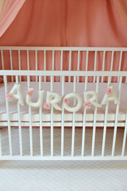Romantic Ivory Personalized Felt Name Banner with Scalloped Letters - Handmade Nursery, Playroom & Party Decor
