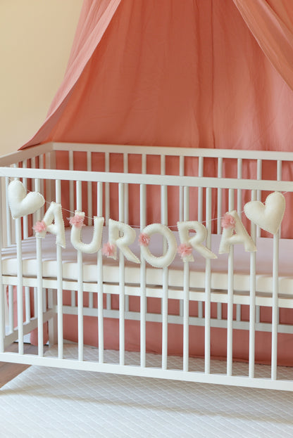 Romantic Ivory Personalized Felt Name Banner with Scalloped Letters - Handmade Nursery, Playroom & Party Decor