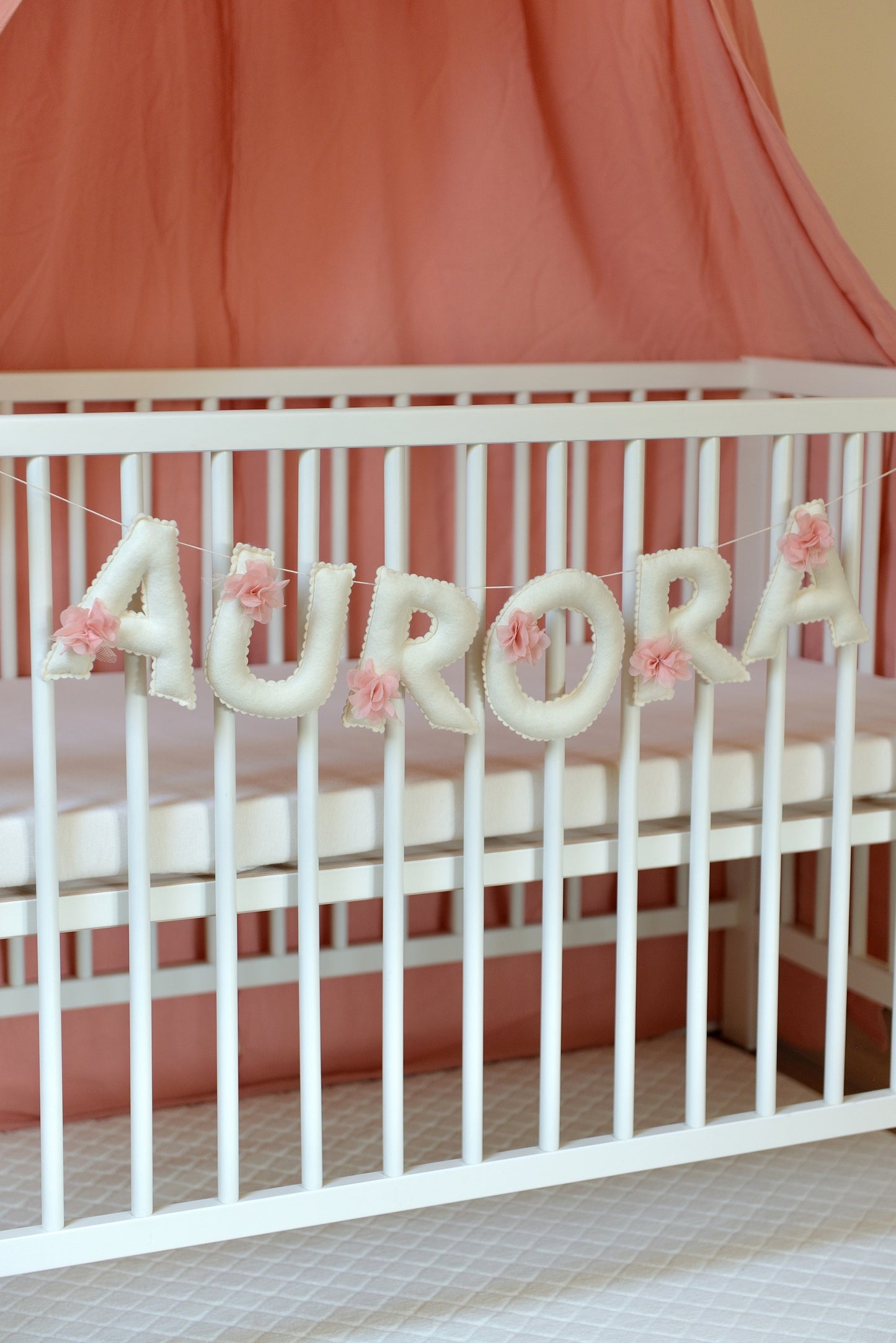 Romantic Ivory Personalized Felt Name Banner with Scalloped Letters - Handmade Nursery, Playroom & Party Decor