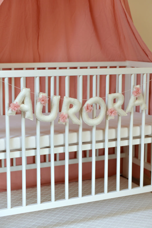 Romantic Ivory Personalized Felt Name Banner with Scalloped Letters - Handmade Nursery, Playroom & Party Decor