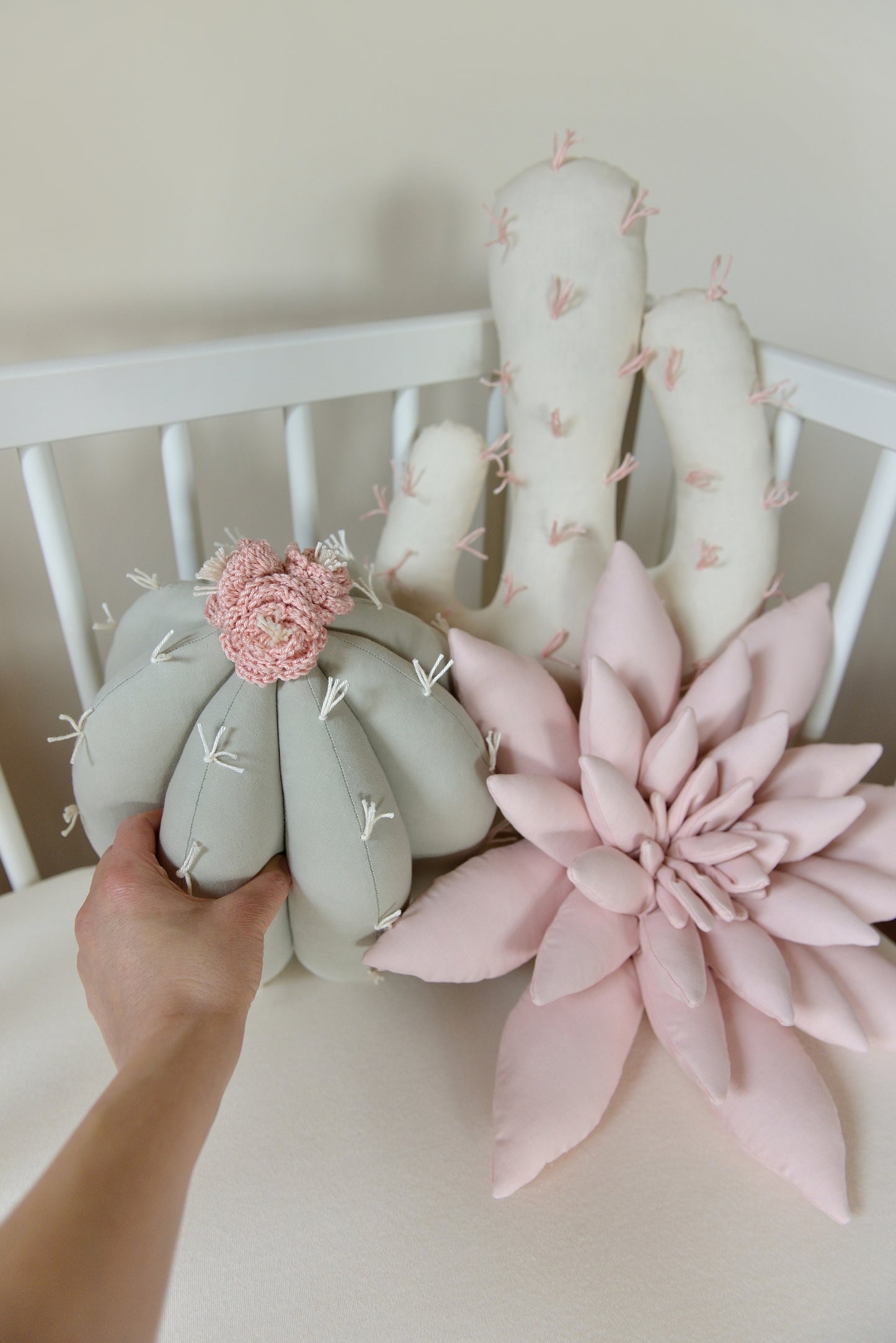 Sage, Pink and Offwhite Cactus Pillow Set