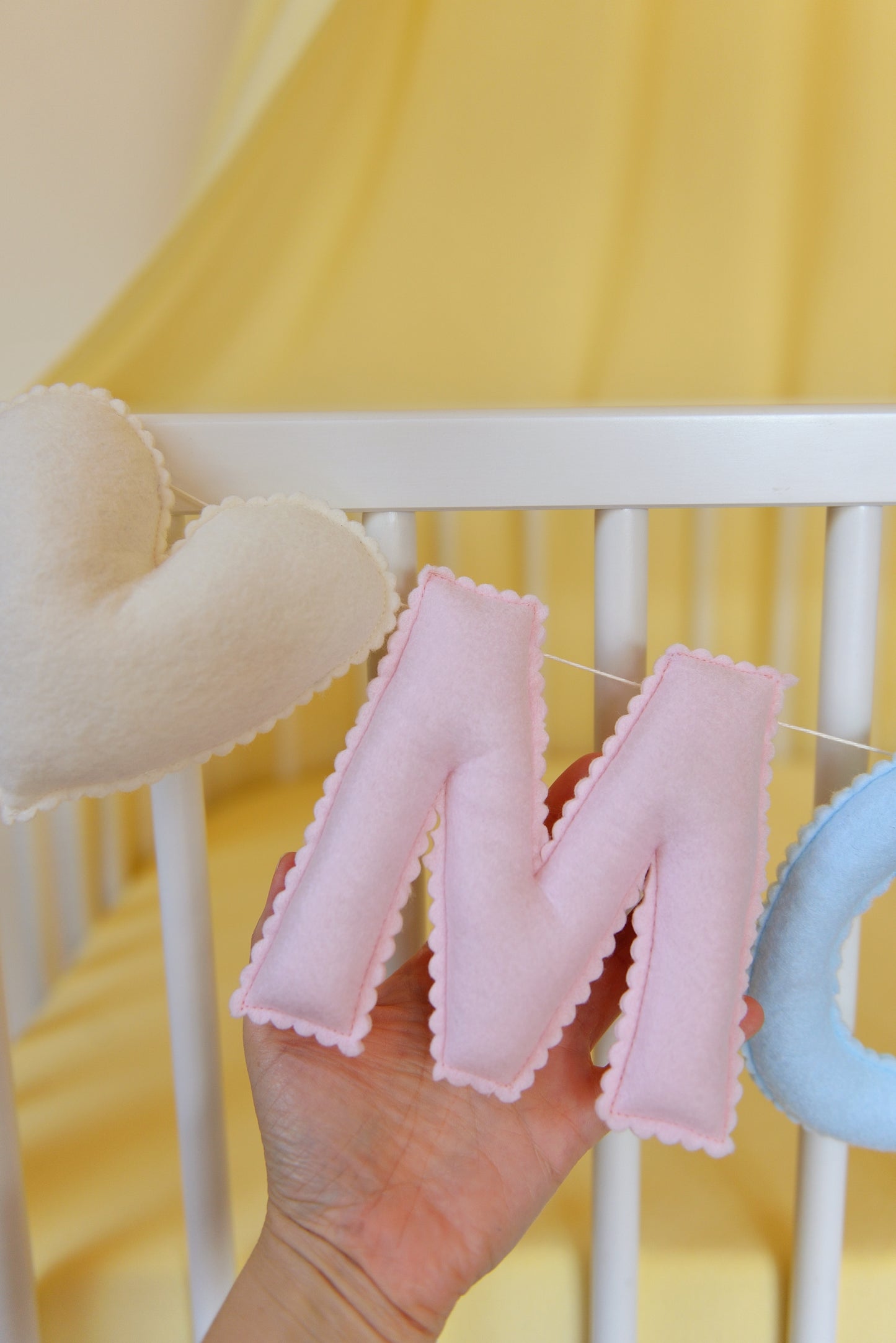 Mixed Pastel Personalized Felt Name Banner With Scalloped Letters - Handmade Nursery, Playroom & Party Decor