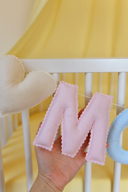 Mixed Pastel Personalized Felt Name Banner With Scalloped Letters - Handmade Nursery, Playroom & Party Decor