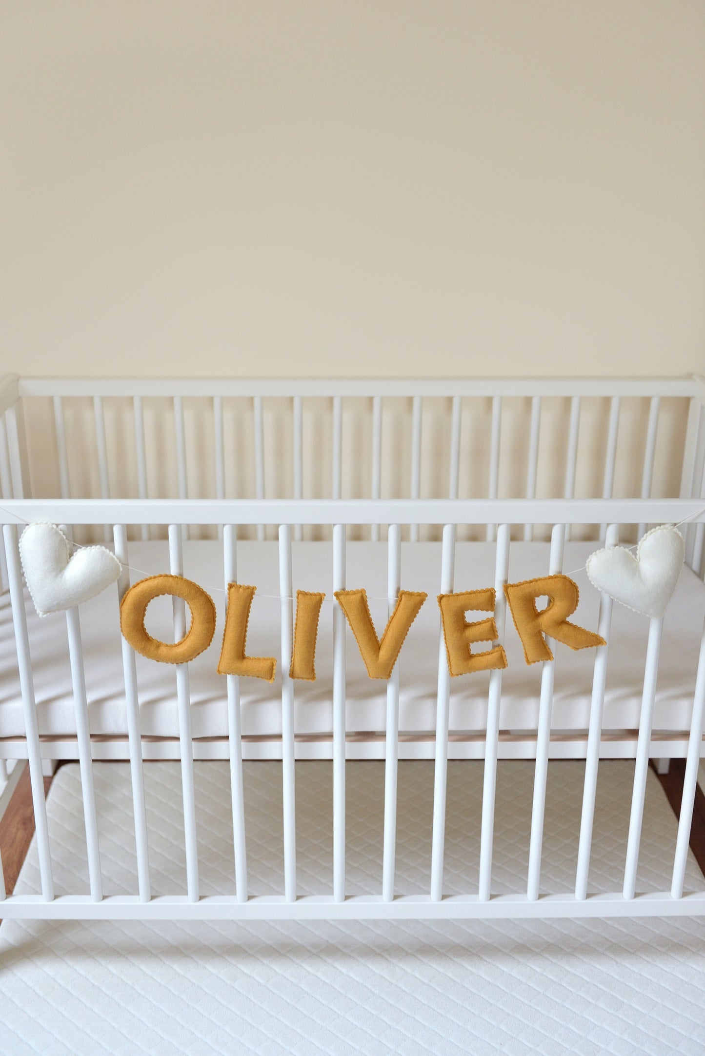 Ochre Personalized Felt Name Banner With Scalloped Letters - Handmade Nursery, Playroom & Party Decor
